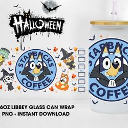 Halloween Dog Coffee 16oz Glass Can Glass Wrap, Halloween Friend Glass Wrap Digital Design, Cartoon Halloween Can Glass