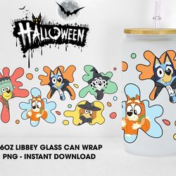 Blue Dog Halloween Can Wrap 16oz Design, Halloween Friend Libbey Glass Wrap, Cartoon Halloween Coffee Glass Template, In
