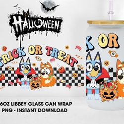 Trick Or Treat 16oz Beer Can Glass Wrap, Halloween Friend Glass Wrap Digital Design, Cartoon Halloween Can Glass Wrap
