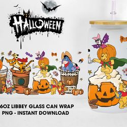 3D Inflated Halloween Cartoon 16 Oz Design Glass Can, Cartoon Friends Halloween 16 Oz Glass Wrap Png