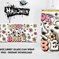 Spooky Babe 16oz Frosted Can Wrap, Spooky Cute Ghouls 16oz Libbey Glass Wrap, Halloween Glass Wrap Digital Design, Insta