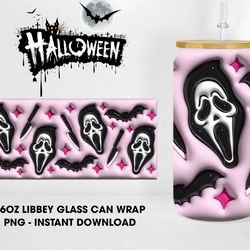 inflated horror killer 16oz libbey can glass png, halloween horror full wrap for 16oz libbey can shaped beer glass,