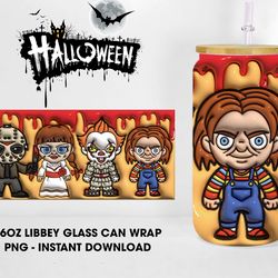 Inflated Horror Movies 16oz Libbey Can Glass PNG, Halloween Horror Full Wrap For 16oz Libbey Can Shaped Beer Glass,