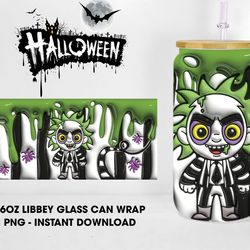 Inflated Halloween Glass Wrap Png, Funny Horror Movie 16oz Libbey Glass Can Wrap Png, Halloween Movie Glass Can Wrap
