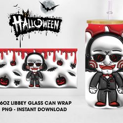 Inflated Halloween Killer Glass Wrap Png, Scary Characters Libbey Glass Can Wrap Png, Horror Movie Can Wrap Png