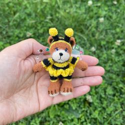 miniature teddy bear bee bumblebee ooak pet friend for doll collectible toy dollhouse handmade small plush toy