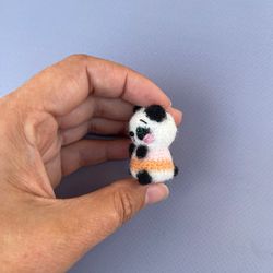 Miniature Teddy bear panda bear ooak pet friend for doll Collectible toy dollhouse handmade small plush toy