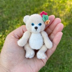 Miniature Teddy bear mini toy ooak bear pet friend for doll Collectible toy amigurumi bear handmade small plush toy