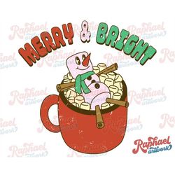 merry and bright png | christmas png | marshmallow png | hot cocoa sublimation design | retro | digital download