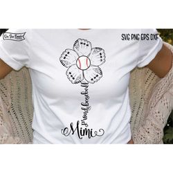 svg proud baseball mimi, baseball flower, baseball flower mimi, svg design, grandma svg, silhouette, baseball mom svg,