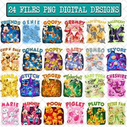 Bundle 24 File Design Name Cartoon Character Png, Mouse And Friends Design Custom Png, Digital File Sublimation Png, Ins