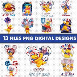 Bundle 13 File Bear Design 4th Of July Png, Bear Synthetic Happy 4th Of July Png, Winnie Design For Shirts, Instant Down