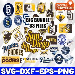 bundle 33 files san diego padres baseball team svg, san diego padres svg, mlb team  svg, mlb svg, png, dxf, eps, jpg, in