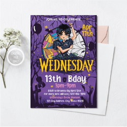 personalized file wednesday birthday invitation party printable addams family cake invitation png file only