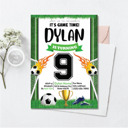 personalized file soccer birthday invitation, soccer party invite, invitation, soccer party invitation png file only