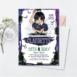 personalized file wednesday invite, wednesday invitation birthday, addams family birthday invitation png file only