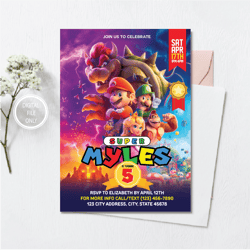 personalized file mario invitation | super mario invite | digital download | mario cake topper invitation png file only