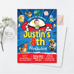 personalized file pokemone birthday invitation, pokemon birthday invitation, pokemon invitation png file only