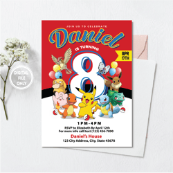 personalized file pokemone birthday invitation digital, pokemon invitation, pokemon birthday invitation png file only