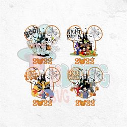 halloween trick or treat castle png bundle, halloween night party, boo, pumpkin stitch, devil duck, daisy donald, pumpki