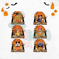 halloween castle png bundle, halloween party, princesses, pumpkin stitch, malefiz duck, daisy donald, pumpkin pluto