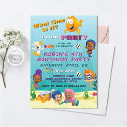 personalized file bubble guppies birthday invitations | printable bubble guppies party invitation png file only