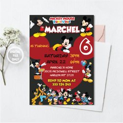 personalized file mickey birthday invitation | kids party, printable birthday party invitation png file only