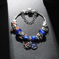 Stitch Disney Bracelet Party Lilo and Stitch Charm Bracelet Jewelry Pendant Blue Bead Silver Color Pulsera