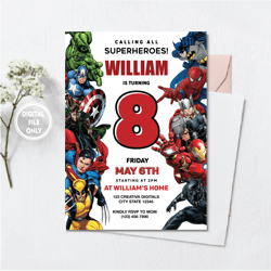 personalized file superhero birthday invitation | avengers party editable invite png file only