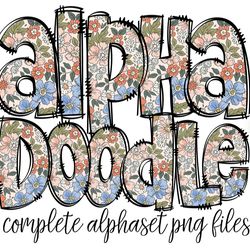 retro boho floral doodle letters, hand drawn doodle alpha bundle patterned numbers & alphabet doodle set sublimation fon