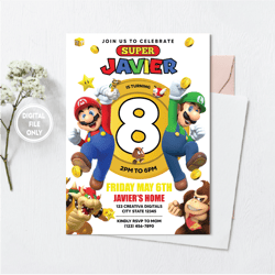 personalized file mario birthday invitation | mario invite | super brothers boy invite png file only