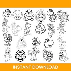 super mario svg, super mario, mario svg, super mario outline svg bundle, super mario bros cut files, super mario font, m