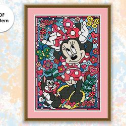 Stained glass cross stitch pattern "Minnie" SG016 - xstitch chart, cartoons and movies cross stitch characters