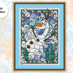 Stained glass cross stitch pattern "Olaf" SG029 - xstitch chart, cartoons and movies cross stitch characters