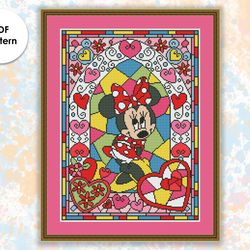 Stained glass cross stitch pattern "Minnie" SG034 - xstitch chart, cartoons and movies cross stitch characters