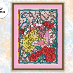 Stained glass cross stitch pattern "Sleeping Beauty" SG038 - xstitch chart, cartoons and movies cross stitch characters