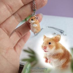 Custom color hamster syrian textured small figurine necklace or tabletop ornament based with the name