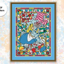 Stained glass cross stitch pattern "Alice" SG040 - xstitch chart, cartoons and movies cross stitch characters