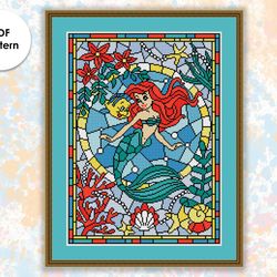 Stained glass cross stitch pattern "Ariel" SG041 - xstitch chart, cartoons and movies cross stitch characters