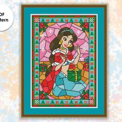 Stained glass cross stitch pattern "Jasmine christmas" SG042 - xstitch chart, cartoons and movies cross stitch character