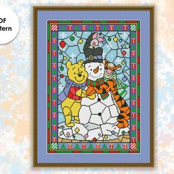 Stained glass cross stitch pattern "Winnie christmas" SG043 - xstitch chart, cartoons and movies cross stitch character
