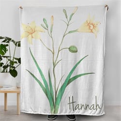 yellow lily flower blanket for her, name blankets with her name, personalizable home decor, trendy floral print, color o