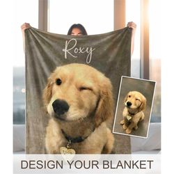 Custom Dog Face Blanket, Personalized Photo Blanket, Fleece Dog Blankets, Pet Photo and Name Custom Blanket, Dog Dad Per