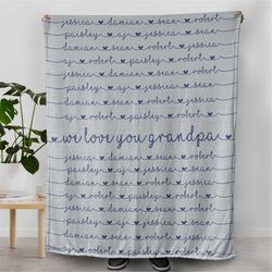 fathers day gift blankets, fathers day gift for grandpa from grandkids, personalized name blankets and throws, fleece pl