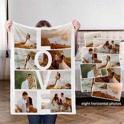 Custom Love Photo Blanket, Super Soft Couple Photo Blanket, Wedding Blanket with 8 Photos Collage, Special Memory Blanke