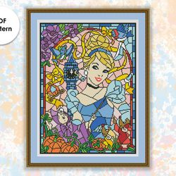 Stained glass cross stitch pattern "Cinderella" SG052- xstitch chart, cartoons and movies cross stitch character