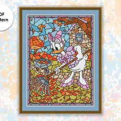 Stained glass cross stitch pattern "Daisy" SG053- xstitch chart, cartoons and movies cross stitch character