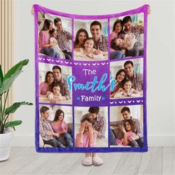 Family Blanket with Photos, Memorial Blanket, Personalized Picture Blanket, Blanket Gift for Family, Customized Blankets