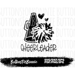 cheerleader svg, cheer poms, megaphone, heart, shirt design, digital cutting file, iron on, cricut, silhouette, sublimat
