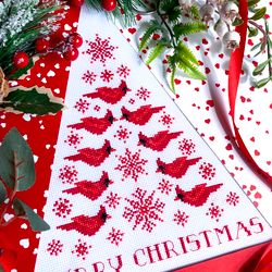 FESTIVE CARDINAL CHRISTMAS TREE cross stitch pattern PDF by CrossStitchingForFun, Instant Download